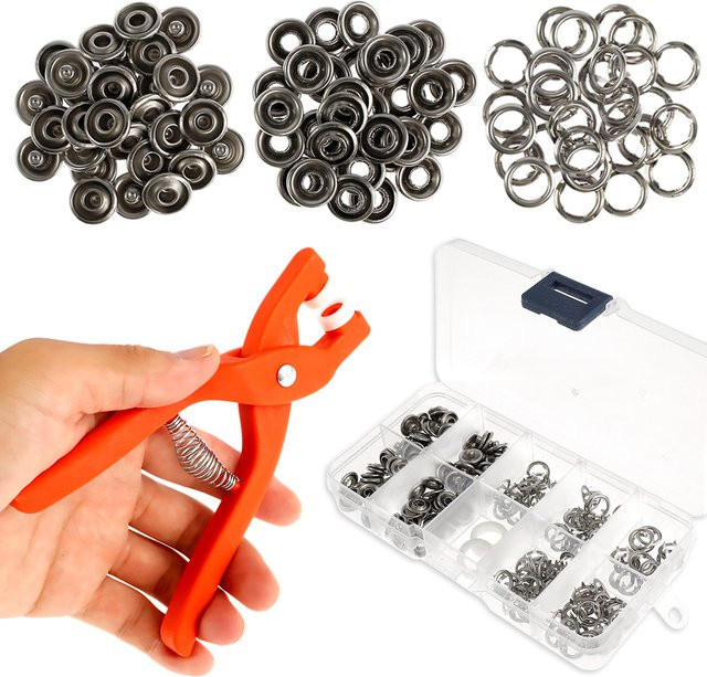 200-teiliges Metall-Druckknopf-Set inklusive manueller Zange für DIY-Projekte an Kleidung, Hüten und Taschen - Bild 1