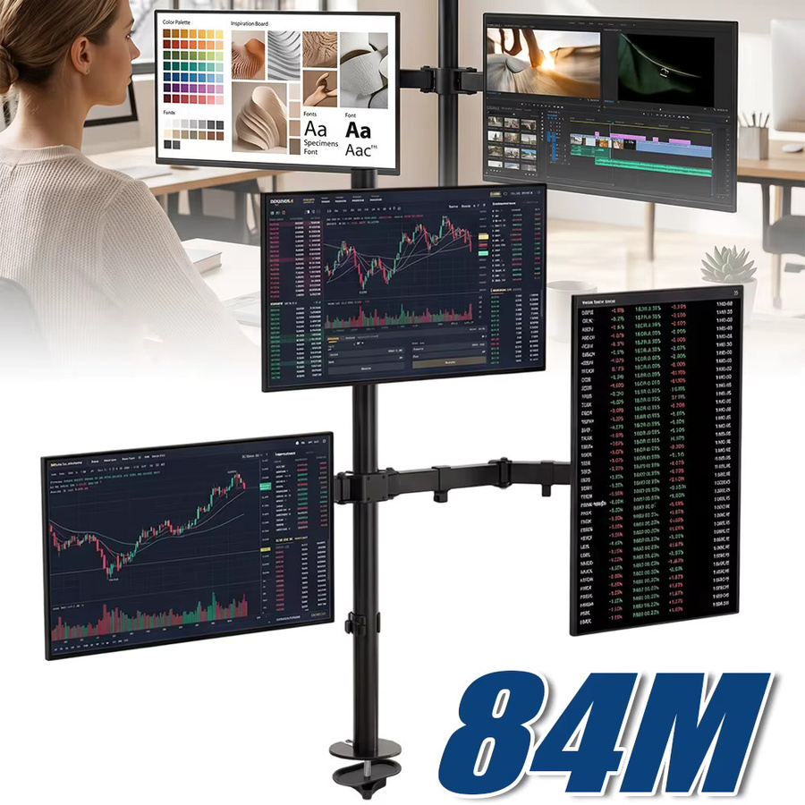 Dreifach-Monitorständer für 3 Bildschirme 10-32 Zoll in Schwarz, höhen- und winkelverstellbar, VESA 75x75/100x100mm, für Flach- und Curved-Monitore bis 10kg pro Bildschirm - Bild 3