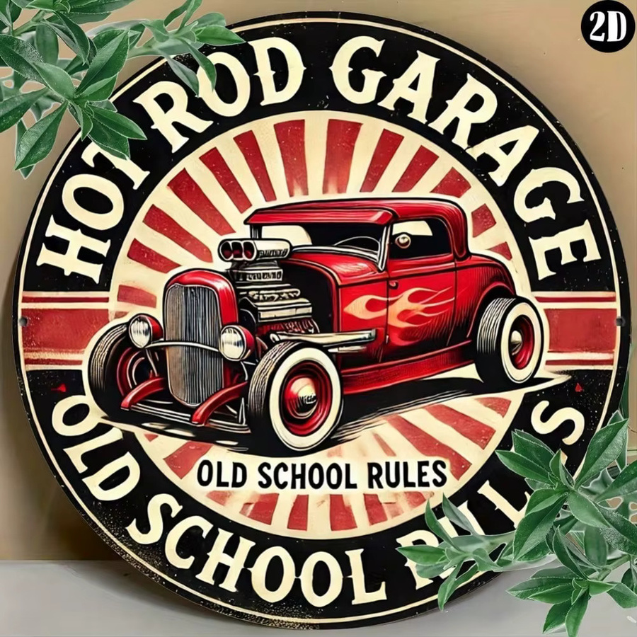 Potdemiel Hot Rod Garage Metallschild im Vintage-Stil, rund, Durchmesser: 20 cm - Bild 2