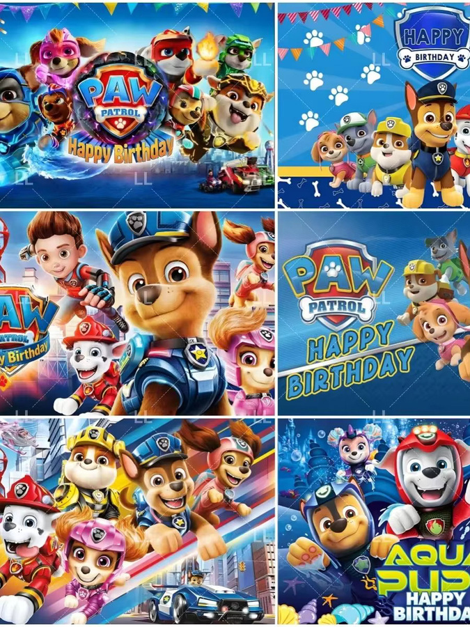 Paw Patrol Party-Dekoration mit niedlichen Welpen, Fotografie-Hintergrund-Banner für Kindergeburtstage, Mehrfarbig, B x H: 120 x 90 cm - Bild 5