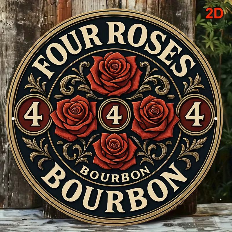 Dekoratives Aluminiumschild Potdemiel mit Rosen und Bourbon Whiskey im Vintage-Design, rund, Durchmesser: 20,32 cm - Bild 2