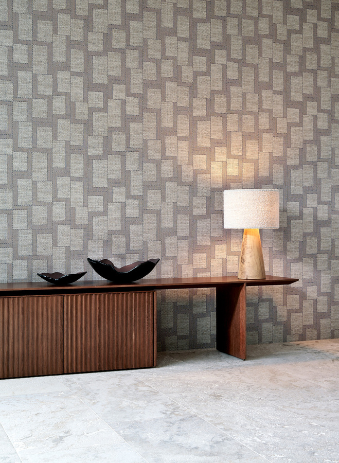 Arte Essentials Tapete Esparto Africano in Beige Sapphire mit ethnischem und geometrischem Design aus Vlies - Bild 1