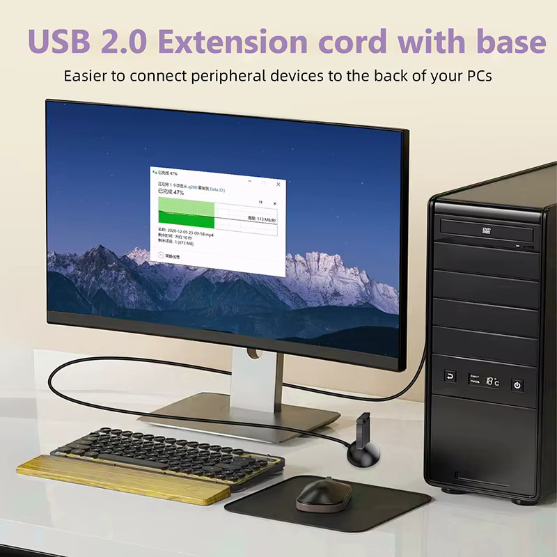 HDmatters USB 2.0 Desktop-Verlängerungskabel mit Sockel in Schwarz für PC und Mac - Bild 3