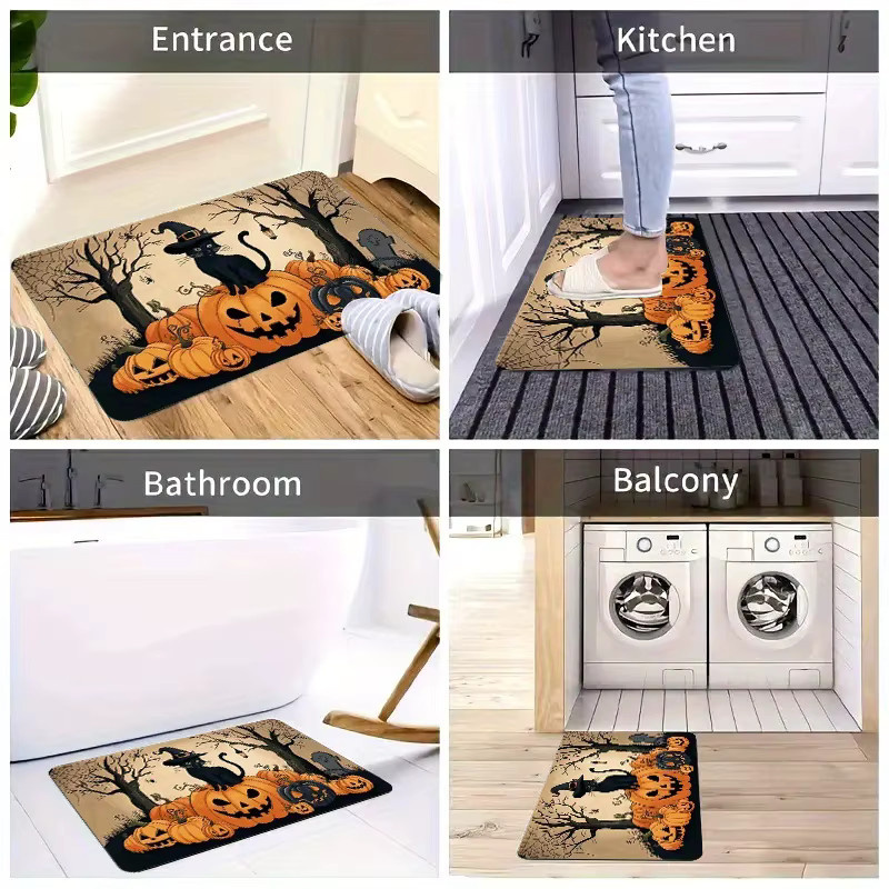 VIKAMA Halloween Fußmatte mit schwarzer Katze und Kürbis, Schwarz und Mehrfarbig, B/T: 60 x 40 cm - Bild 5