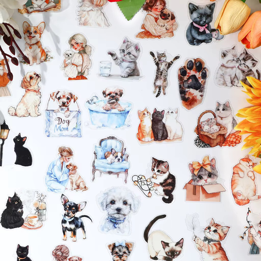 Journamm Pet Life Serie Aufkleber mit 40 Cartoon Katze Dekorationen in Multicolour für Scrapbooking und Junk Journal Collage - Bild 2