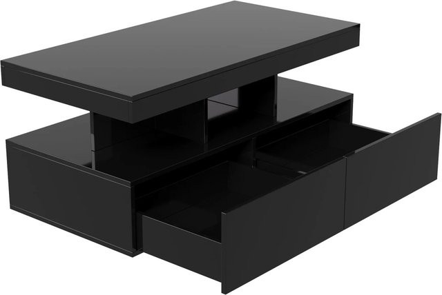 PXloue Beistelltisch mit LED-Beleuchtung und 2 Schubladen in Schwarz, B/T/H: 104 x 53 x 46 cm - Bild 1