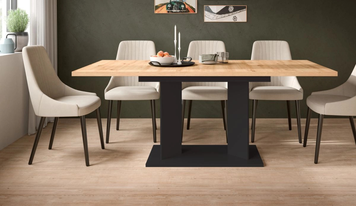 Esstisch Anton von Inn.Furn aus Eiche und Schwarz, ausziehbar, rechteckig - Bild 4