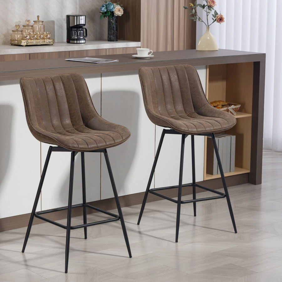 HOMCOM 2er-Set Barhocker aus PU-Leder in Braun, moderne gepolsterte Barstühle mit Rückenlehne, Fußstütze und 360 Grad Drehbarkeit, Höhe: 68 cm - Bild 2