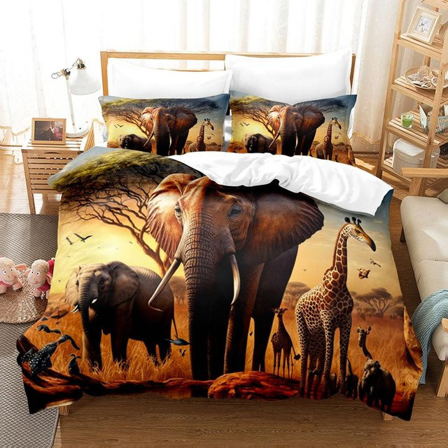 Lodestar Bettwäsche Set mit Afrika Elefant 3D Druck, Schwarz/Mehrfarbig, B/H: 135 x 200 cm - Bild 1