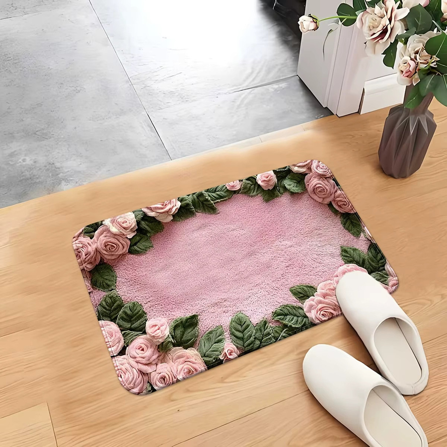 VIKAMA Teppich mit rosa Rosenmuster, rutschfest und wasserabsorbierend, B/T: 60 x 40 cm - Bild 3