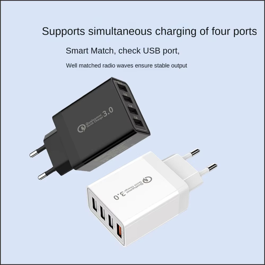 Mrgabwte USB-Ladegerät mit 4 Anschlüssen und Quick Charge 3.0, Schwarz, EU/US-Stecker für iPhone, Huawei und Xiaomi - Bild 5