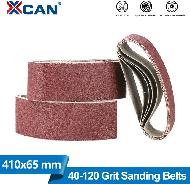 XCAN Schleifbänder aus Aluminiumoxid für Holz, Metall und Kunststoff, 5 Stück, Körnung 40/60/80/120, Breite: 65 mm, Länge: 410 mm - Bild 1