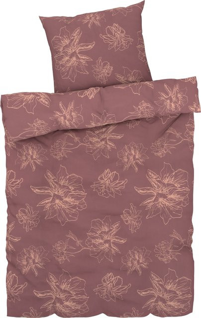 LIVARNO HOME Bettwäsche CVC Renforcé mit Blumenmuster in Rot, B/H: 135 x 200 cm - Bild 1