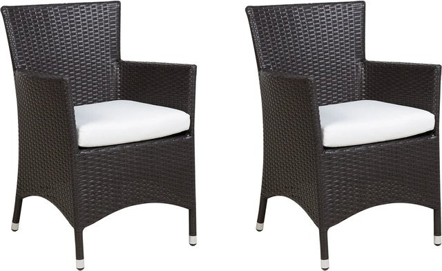 Beliani Gartenstuhl aus Rattan und Metall in Braun und Weiss, B/T/H: 52 x 52 x 86 cm - Bild 1