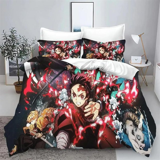 Demon Slayer Kimetsu no Yaiba Kamado Nezuko Anime Bettwäsche-Set aus 100% Polyester mit Cartoon-Druck, Mehrfarbig, B/H: 70 x 133 cm - Bild 1