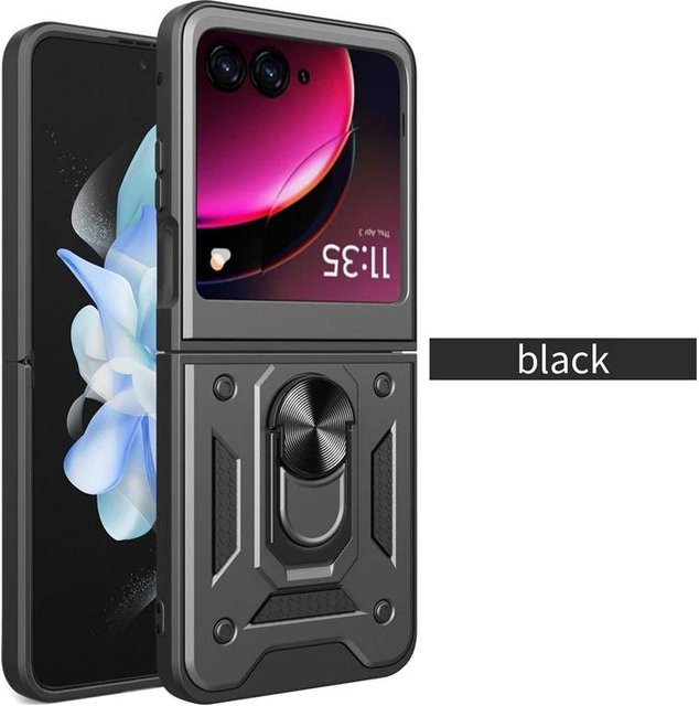 Stoßfeste Schutzhülle mit Ringständer für Motorola Razr 50 Ultra, Razr 60, Razr 40 Ultra und Moto Razr+ Plus in Schwarz und Transparent - Bild 1