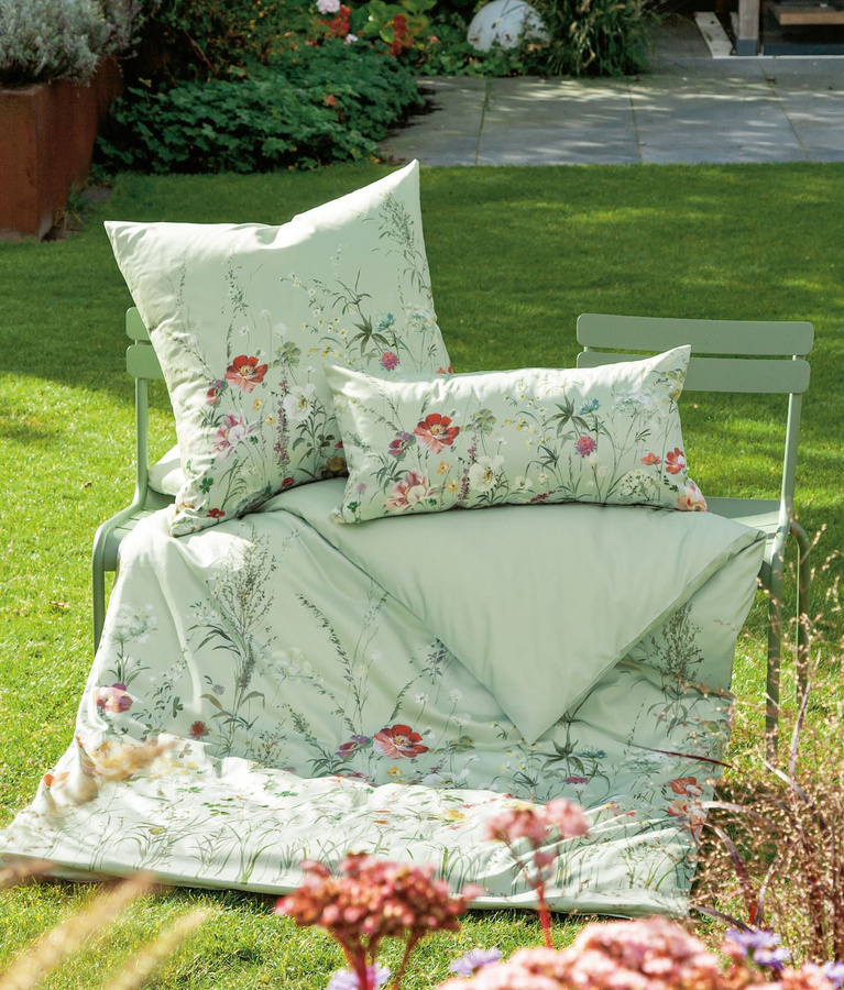 Milano 45091 Bettwäsche Mako-Satin aus Baumwolle mit floralem Design in Grün und Grau, Breite: 135 cm, Länge: 200 cm - Bild 1