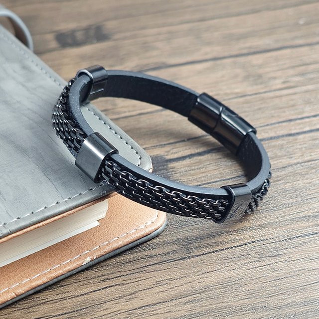 jiangmingao Kettenarmband Edelstahl, Schwarz, Herren - Bild 1