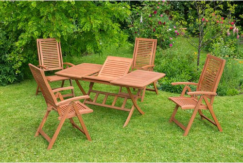 Merxx Cordoba Gartenmöbel-Set 5-tlg. aus geöltem Eukalyptusholz in Braun mit Klappausziehtisch - Bild 1