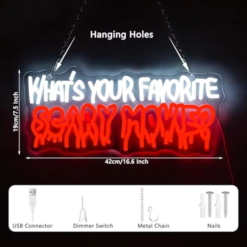 Wanxing LED Neonschild What's Your Favourite Gruselfilm Wanddekoration Gothic Design für Zimmer, Bar und Halloween - Bild 2