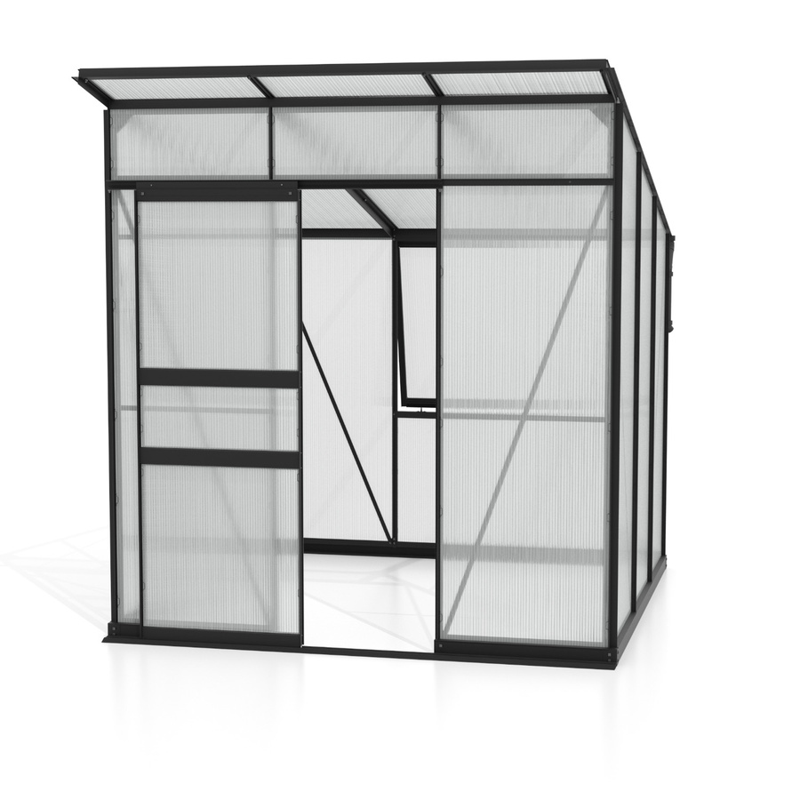 Vitavia Gewächshaus Fokus 4450 mit Pultdach und Schiebetür, schwarz, 3,7 m², Polycarbonat-Platten und Stahlfundamentrahmen - Bild 4