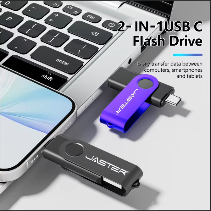 JASTER 2-in-1 USB 3.0 Flash-Laufwerk mit USB-C und USB-A Anschluss, Schwarz - Bild 3