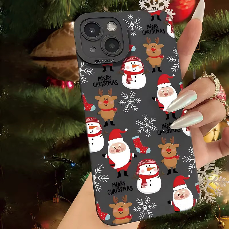 Mattierte TPU Handyhülle mit Weihnachtsmann-Muster für Apple iPhone (verschiedene Modelle), Schwarz/Mehrfarbig - Bild 4