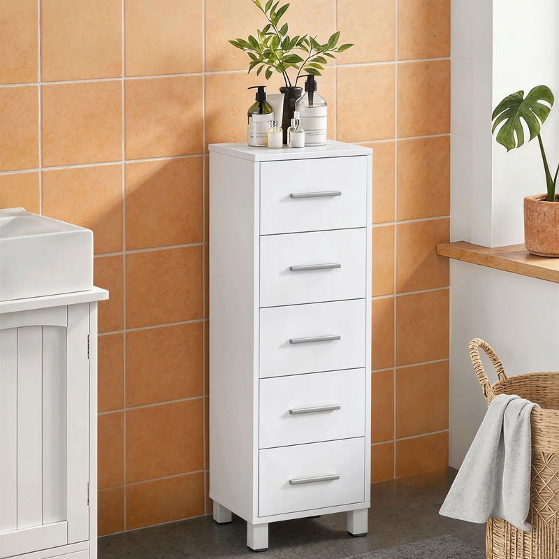 HOMCOM Badezimmerschrank schmal mit 5 Schubladen in Weiß, B/T/H: 30 x 30 x 95 cm - Bild 2