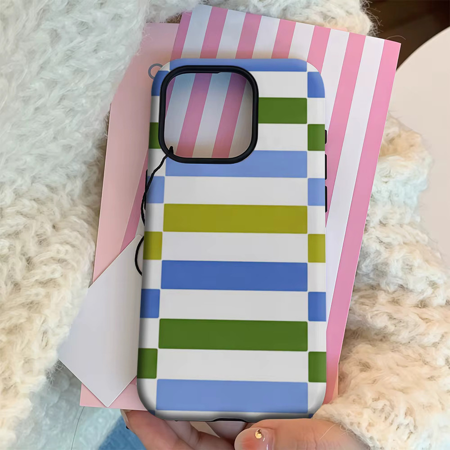 Handyhülle mit buntem Streifenmuster für Apple iPhone 11 bis iPhone 17 Pro Max Plus, doppelschichtige Rückseite, mehrfarbig - Bild 3