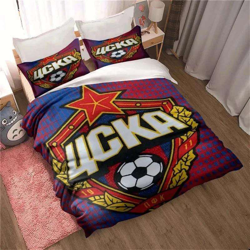 PFC ZSKA Moskau Fußball-Druck Bettwäsche-Set aus Mikrofaser mit Bettbezug und Kissenbezug, Mehrfarbig, B/H: 135 x 200 cm - Bild 1
