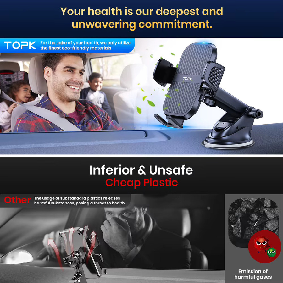 TOPK Universal Autotelefonhalterung in Schwarz mit 360 Grad Rotation für Lüftungsschlitze, Armaturenbrett oder Windschutzscheibe - Bild 5