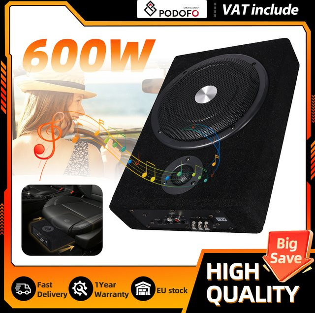 Podofo 8 Zoll Aktiver Auto-Subwoofer 600W Schlanker Unter-Sitz Bass-Lautsprecher in Schwarz - Bild 1