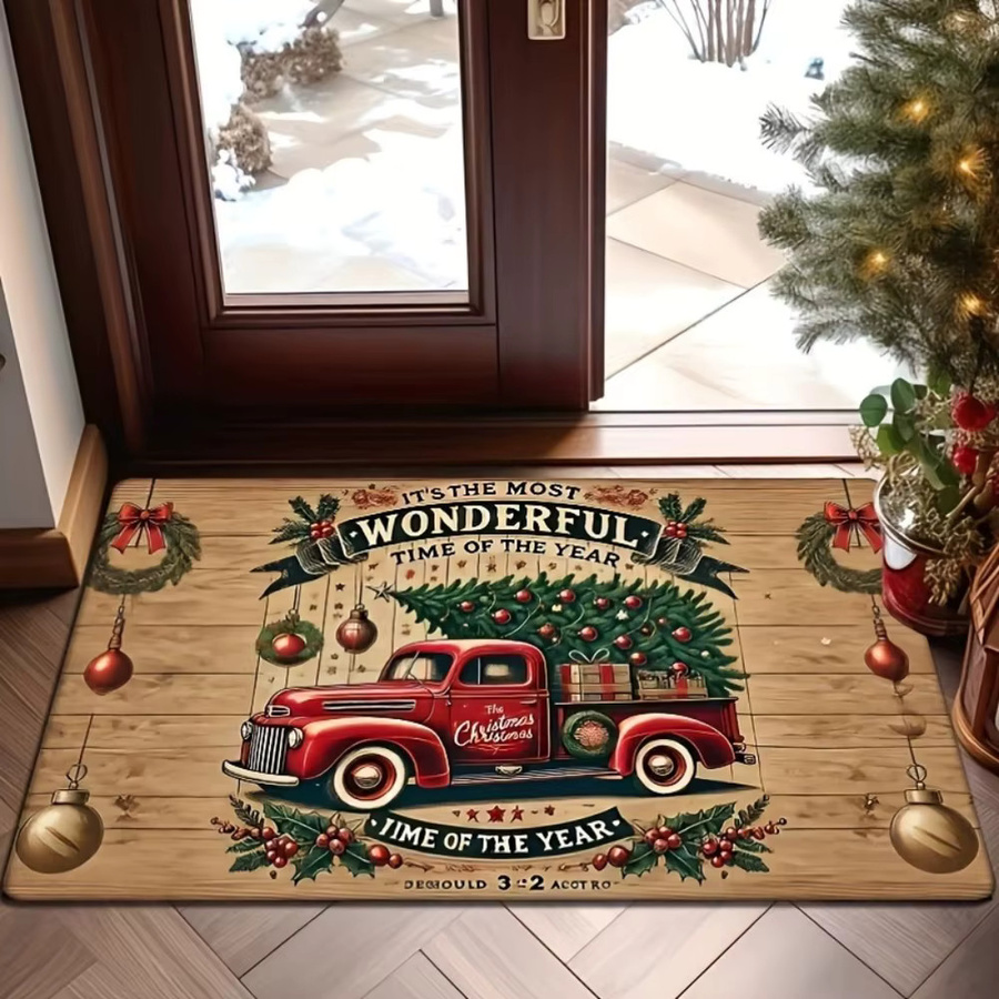 VIKAMA Weihnachtsteppich mit rotem LKW-Aufdruck, rutschfest und schmutzabweisend, rechteckig, B/T: 60 x 40 cm, rot/mehrfarbig - Bild 2