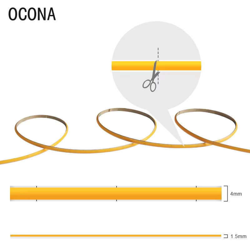 OCONA COB-LED-Streifenlicht in Weiß, dimmbar, 480 LEDs, 5000 K, 4 mm schmale Lichtleiste für Auto und Wanddekoration - Bild 3