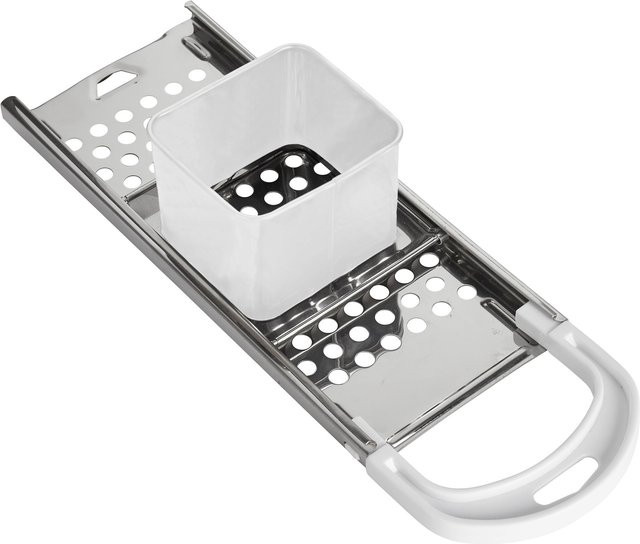 Genialo Spätzle-Hobel aus Edelstahl in Silber und Weiß mit rutschfester Basis und spülmaschinenfestem Design - Bild 1