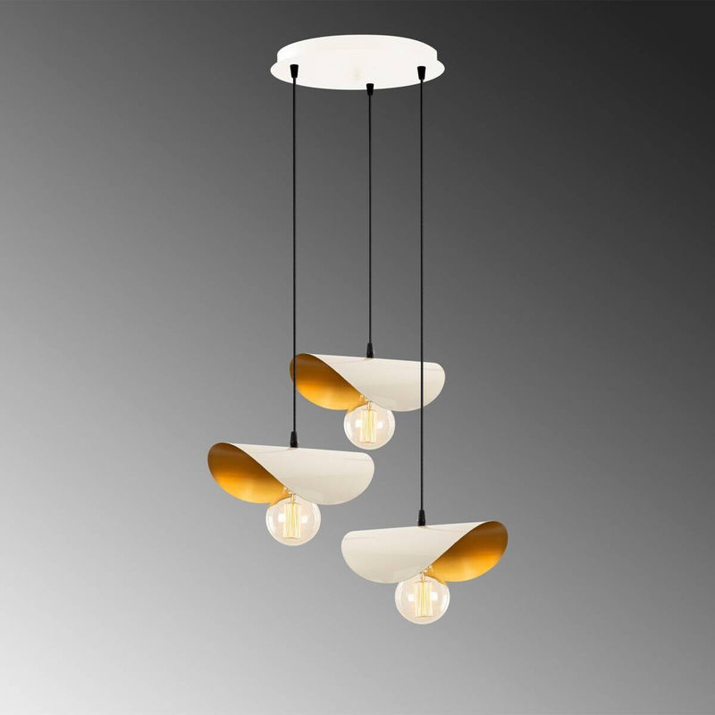 Opviq Pendelleuchte Sivani in Gold und Weiß aus Metall mit 3 E27 Fassungen, B/H/T: 45 x 106 x 45 cm - Bild 2