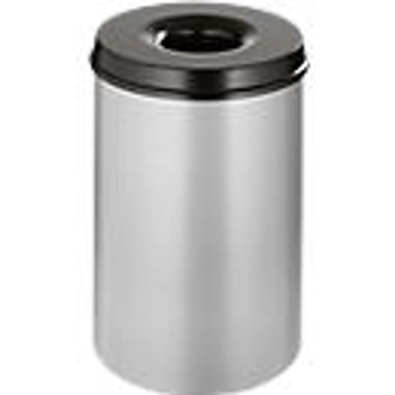Abfallsammler für den Innenbereich mit 30 l Volumen und selbstlöschendem Deckel aus pulverbeschichtetem Stahl, Farbe: alufarbig/schwarz, Durchmesser: 33,5 cm, Höhe: 47 cm - Bild 2