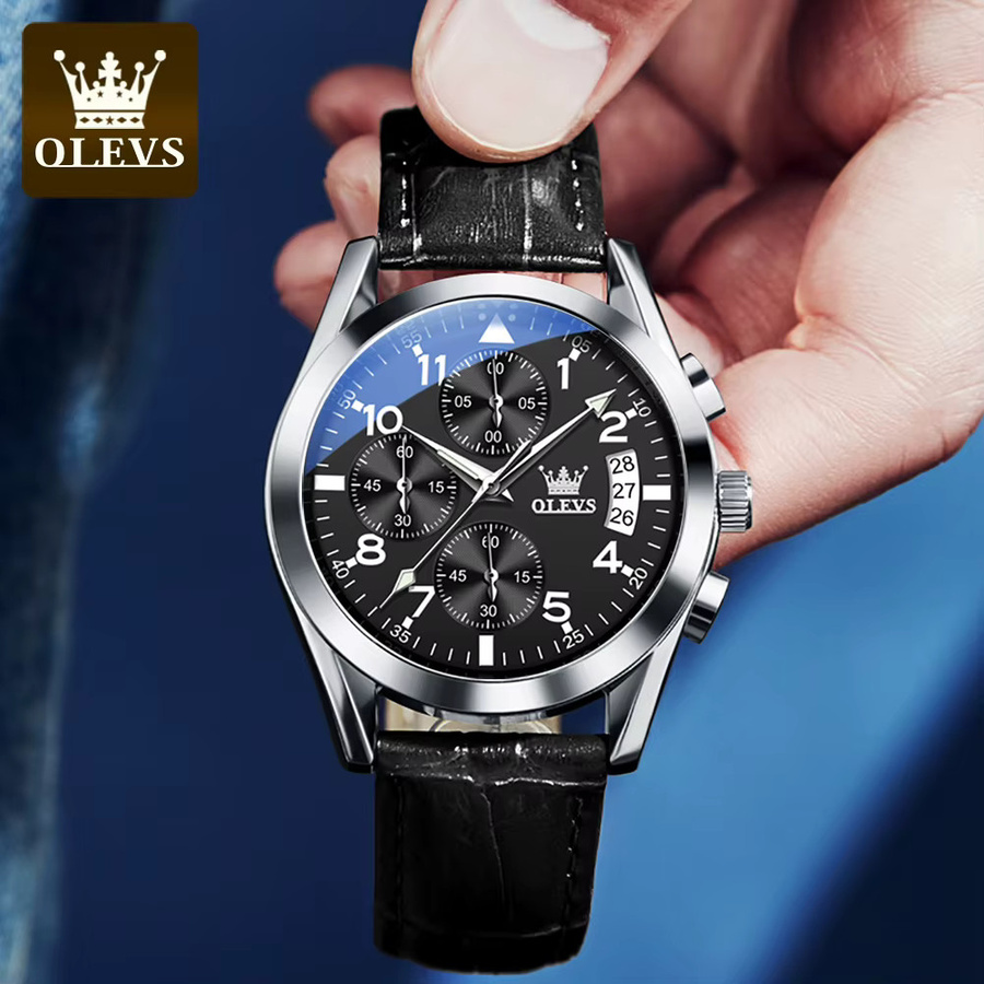 OLEVS Chronograph, Quarz, Leder, Schwarz, Herren - Bild 4
