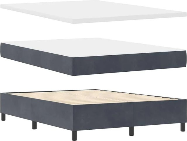 vidaXL Boxspringbett mit Matratze aus Samt in Dunkelgrau, B/T/H: 140 x 190 x 43 cm - Bild 1