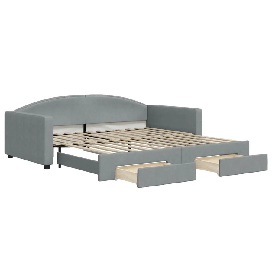 vidaXL Ausziehbarer Tagesbett mit Schubladen in Grau mit Polsterung und Schlaffunktion B/T/H: 100-120 x 200 x 75 cm - Bild 2