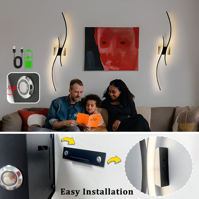 HAULVANG LED-Wandleuchte in Schwarz, kabellos und dimmbar mit Fernbedienung, 6000mAh USB-wiederaufladbar, modern mit 3CCT Lichtfarben - Bild 1