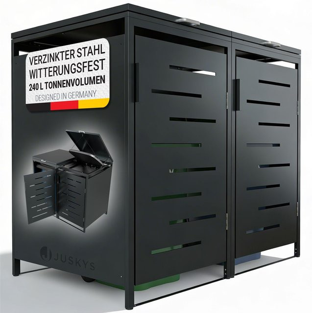 Juskys Mülltonnenbox Arel 2er Metall Gartenbox Aufbewahrungsbox Anthrazit - Bild 3