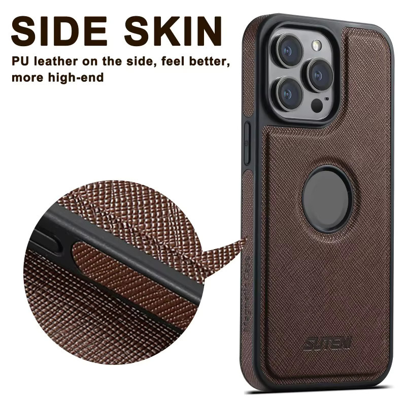 EUCAGR Luxus PU Leder Flip Case für iPhone 15 16 Pro Max 14 Plus 13 12 Pro mit MagSafe Magnet für kabelloses Laden in Blau und Braun - Bild 2