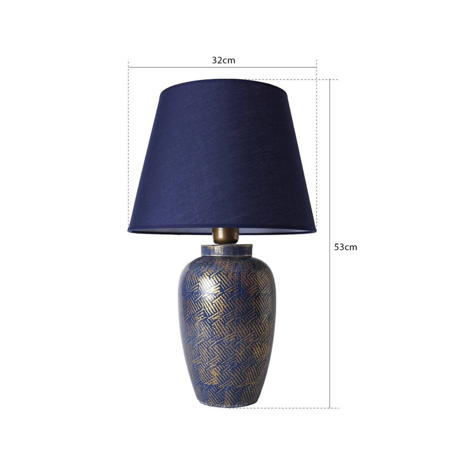 Opviq Tischleuchte aus Keramik und Stoff in Blau und Gold mit E27 Fassung, B/T/H: 32 x 32 x 53 cm - Bild 2