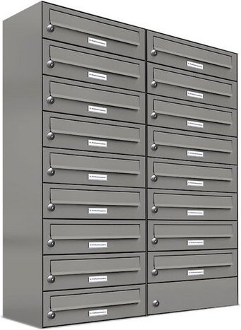 AL Briefkasten-System für 17 Parteien, Aufputzmontage, grau, B/H/T: 153,168 x 103,5 x 27,5 cm - Bild 1