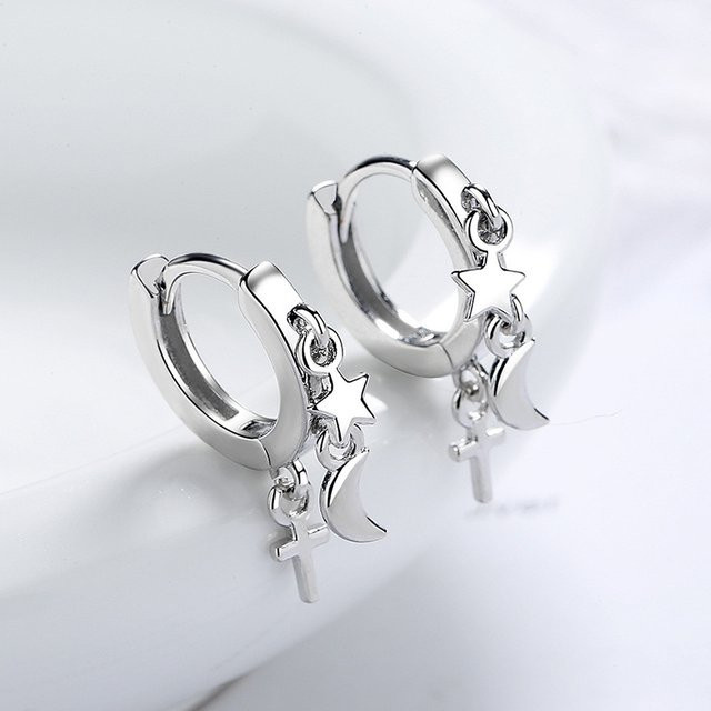 Erpels Creolen, silber, Stern Mond Kreuz, Damen - Bild 1