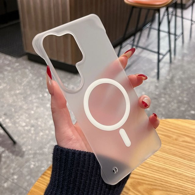 Rahmenlose magnetische Armor-Hülle für Samsung S26 S25 S24 S23 Ultra Plus FE mit MagSafe Kompatibilität, mattierte PC-Hartschale in Transparent und Pink - Bild 1