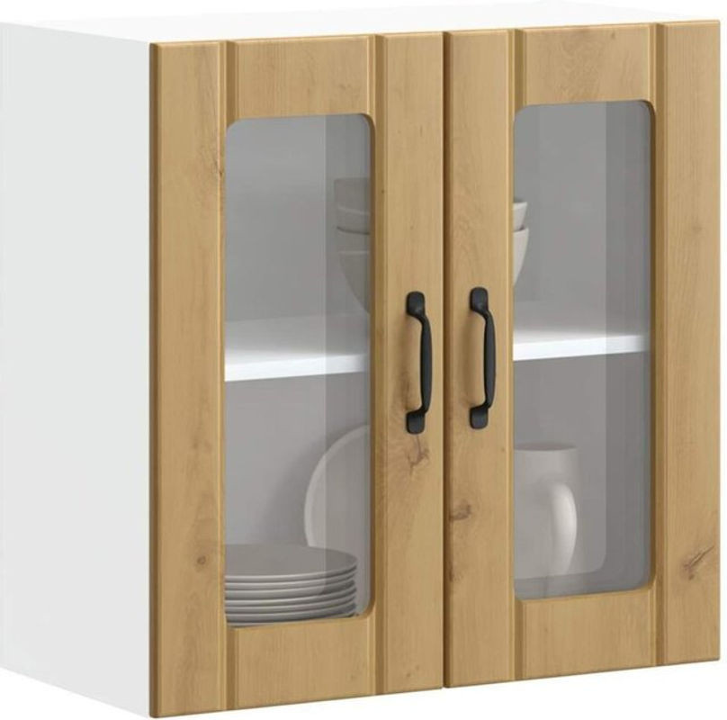 Vidaxl Küchen-Hängeschrank Lucca im Landhausstil mit Glastür aus Holzwerkstoff, Eiche Natur - Bild 1