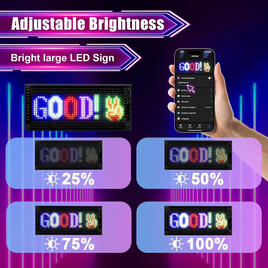 Programmierbares Doppelreihiges LED-Matrix-Schild in Schwarz mit App-Steuerung und RGB-Multicolor-Anzeige für Auto- und Ladenwerbung - Bild 3