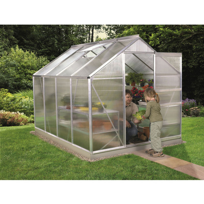 Vitavia Gewächshaus Calypso 5800 in Silber, 5,8 m², Aluminium eloxiert mit Polycarbonat-Verglasung, Schiebetür und 2 Dachfenstern - Bild 7